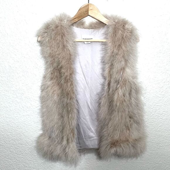 CLUB MONACO VIOLET MARABOU FEATHER VEST CREAM BLUSH SIZE S - Picture 10 of 11